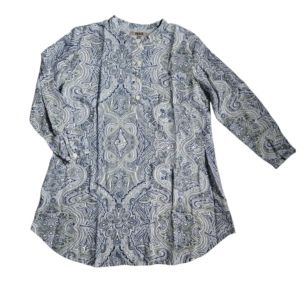 Flax Linen Paisley Long Sleeve Tunic Size S